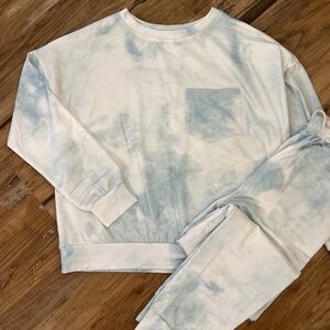 EUC Blue Tie Dye Cloud Pants Long Sleeve Shirt Set Size Small S